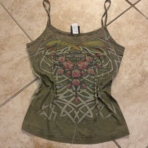 Harley-Davidson Olive Green Floral Crest Camisole